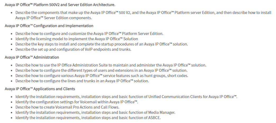 Avaya 77201X exam topics